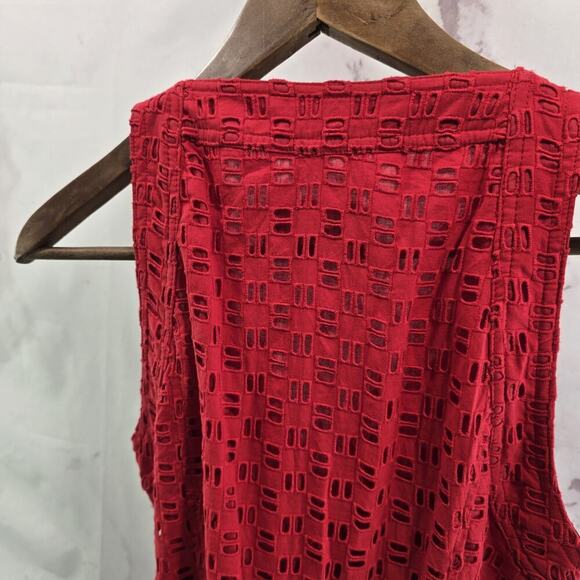 Anthropologie Romper Womens Small 6 Red Eyelet Belted Shorts Jumpsuit Pin Up V - Picture 6 of 13